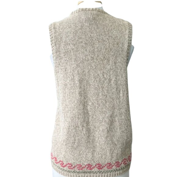 Talbots Floral Print Knit Sweater Vest Cream Tan Large - Picture 2 of 7